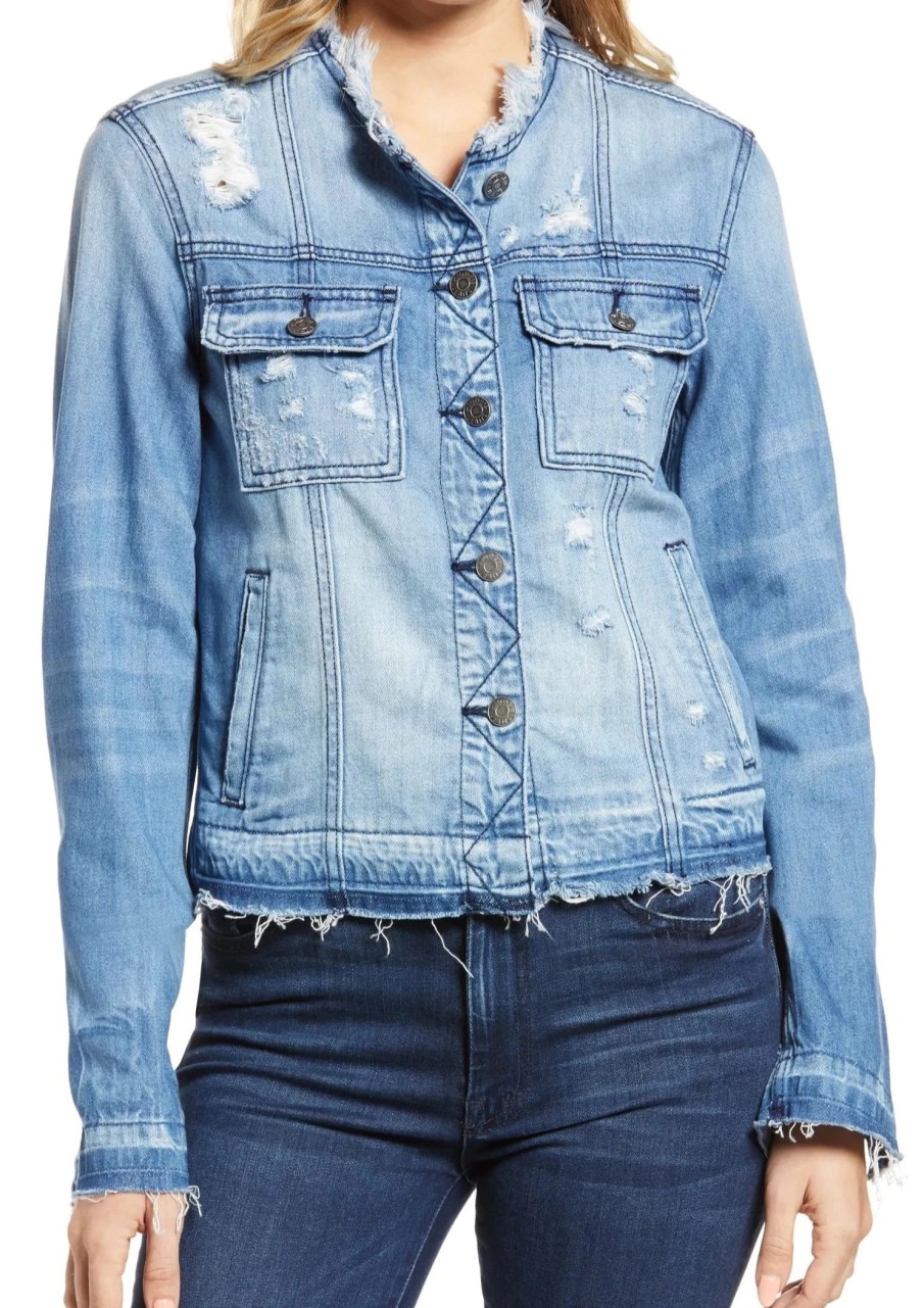 Clothes Sundance Shoes | Hidden Collarless Frayed Denim Jacket