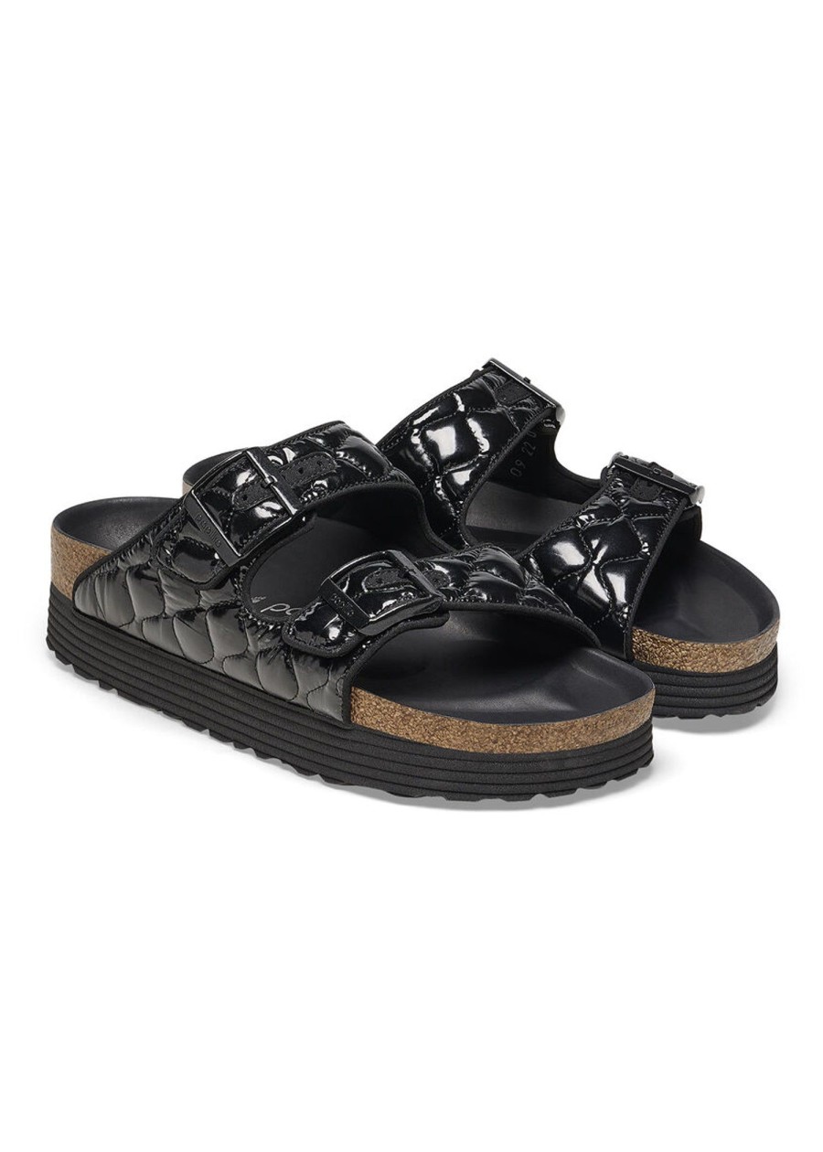 Shoes Sundance Shoes Slides | Papillio Arizona Pap French Piping Padded Platform Sandal Black