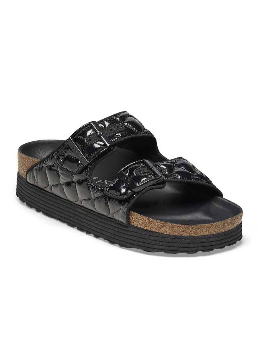 Shoes Sundance Shoes Slides | Papillio Arizona Pap French Piping Padded Platform Sandal Black