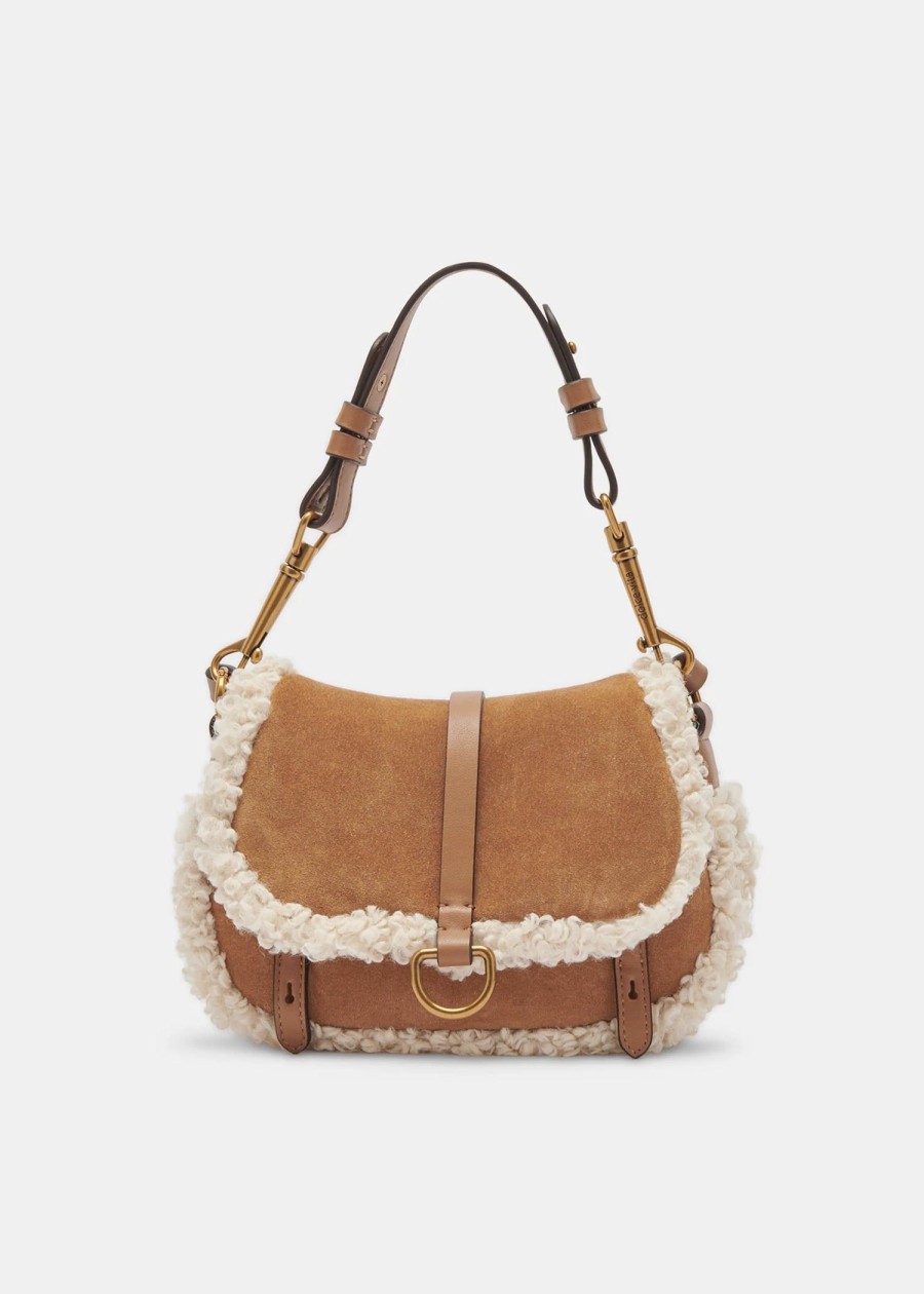 Accessories Sundance Shoes Crossbodys | Dolce Vita Rylee Suede Saddle Bag W/ Shearling Trim Rust