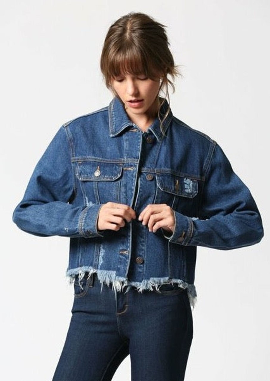 Clothes Sundance Shoes | Hidden Frayed Collared Denim Jacket