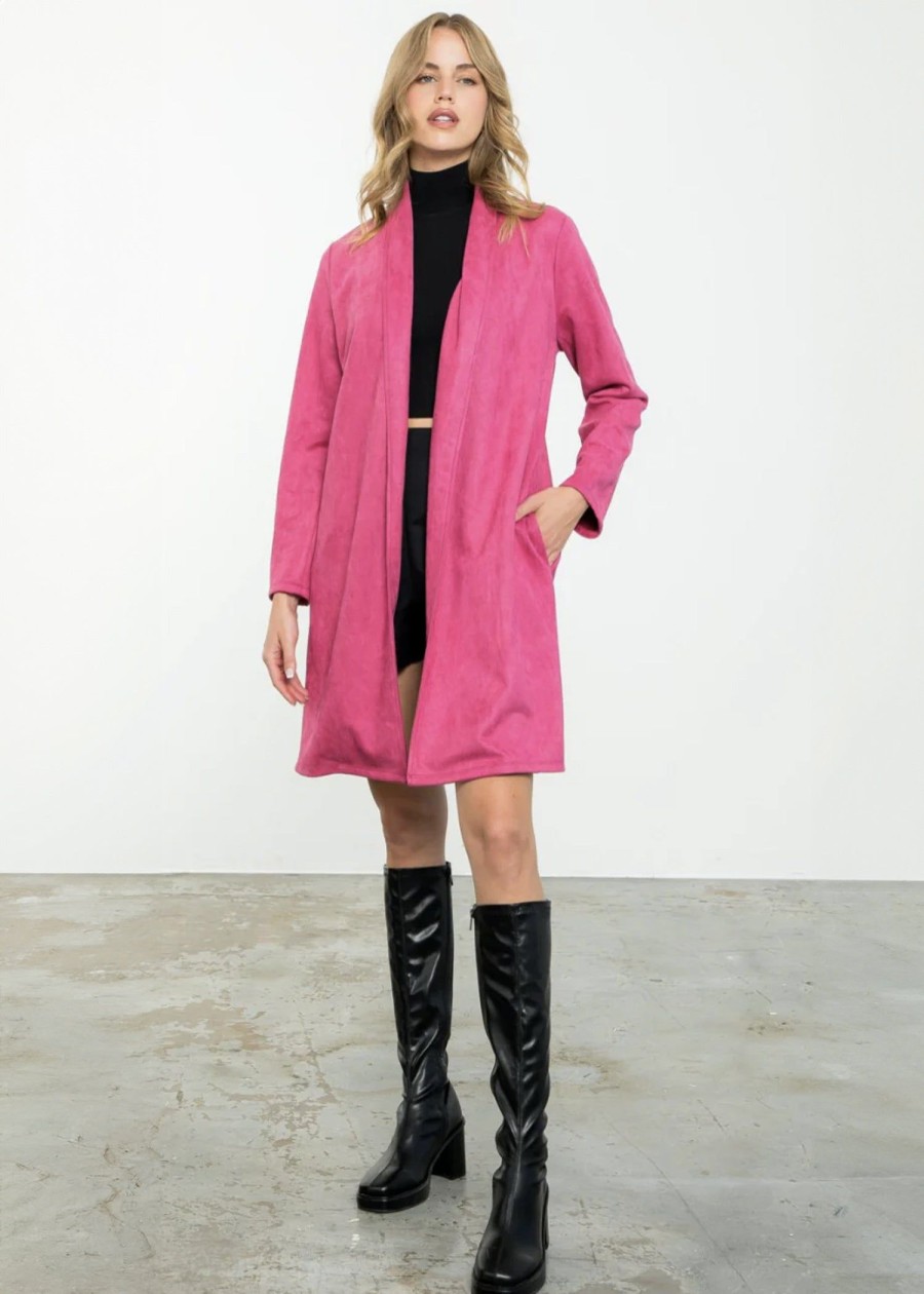 Clothes Sundance Shoes | Thml Faux Suede Long Coat Pink