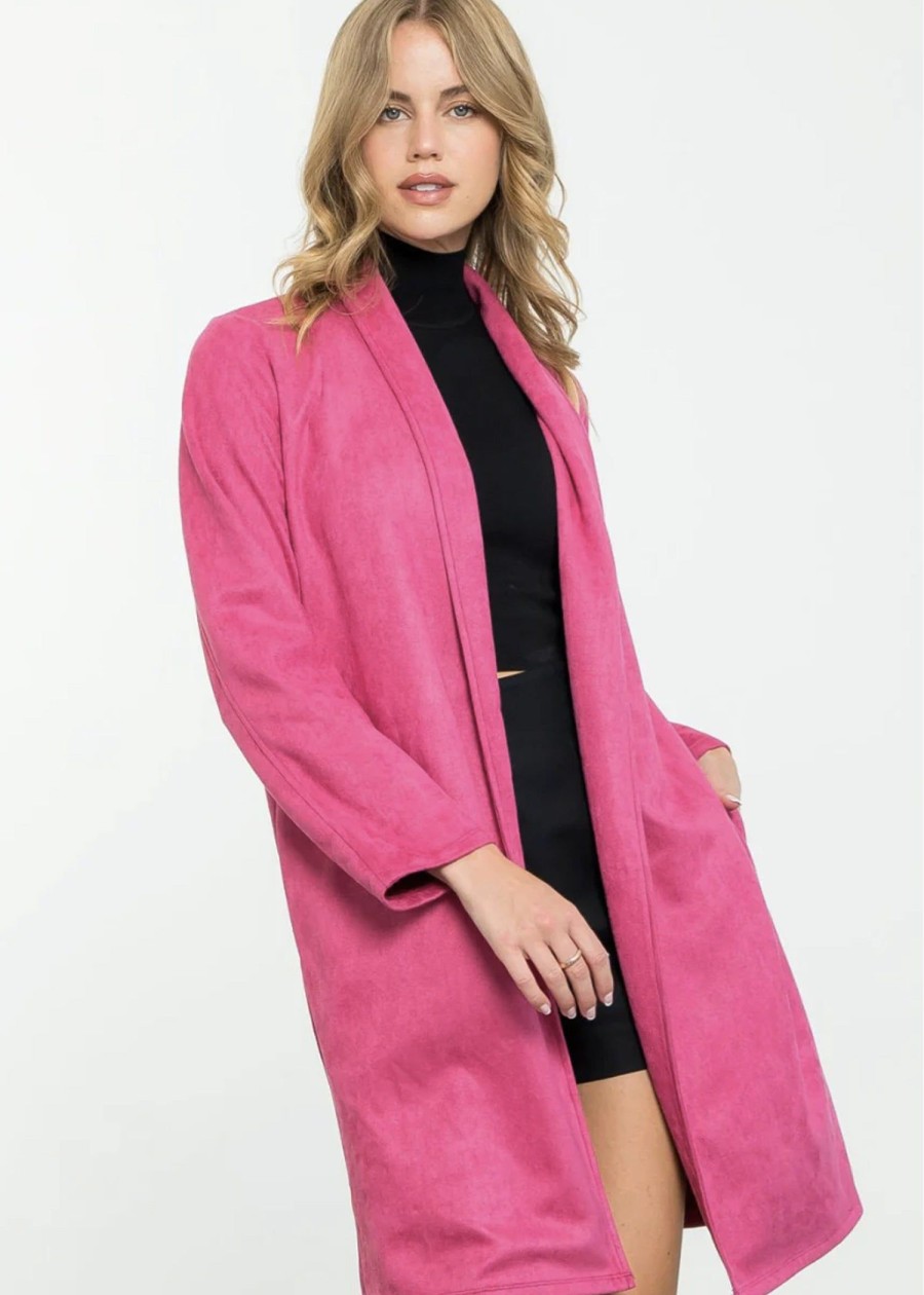 Clothes Sundance Shoes | Thml Faux Suede Long Coat Pink